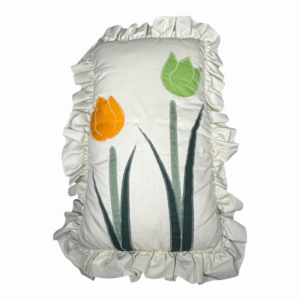 Dakotah Ruffled Pillow Tulip Green Yellow 21" X  12" Decorative Throw  GUC!